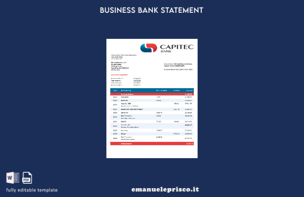 stile verificato Estratto conto aziendale Capitec Bank Modello Word e PDF
