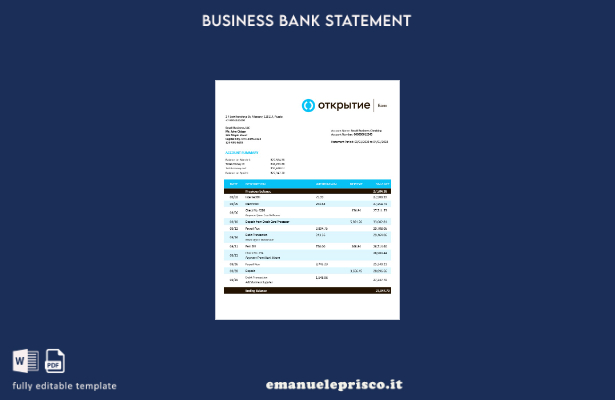 stile verificato Estratto conto aziendale FC Bank Modello Word e PDF