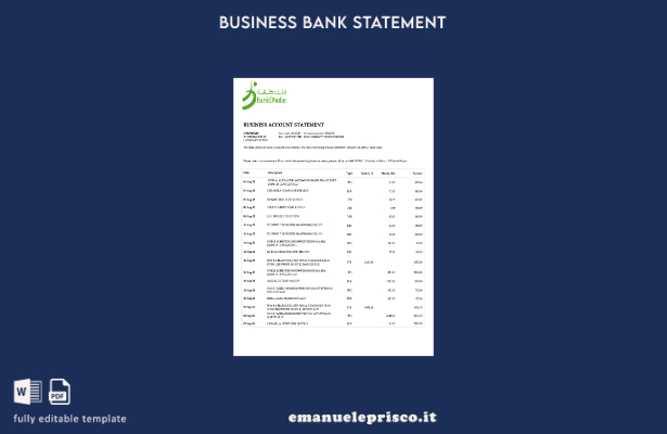 stile verificato Estratto conto aziendale Omani Bank Dhofar Modello Word e model