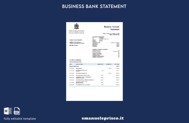 stile verificato Estratto conto aziendale della Banca Centrale di Malta Modello