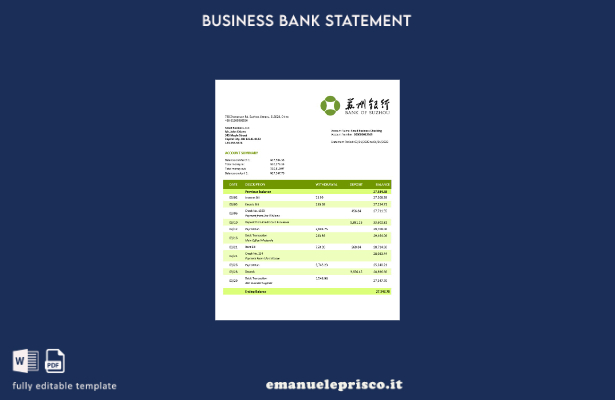stile verificato Estratto conto aziendale della Banca di Suzhou Modello Word e P