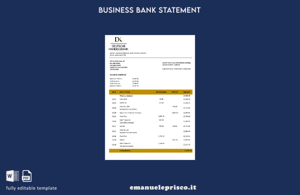 stile verificato Estratto conto aziendale della Deutsche Handelsbank Modello in