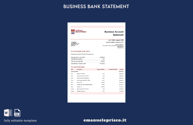 stile verificato Estratto conto aziendale della Development Bank of Kiribati Mod