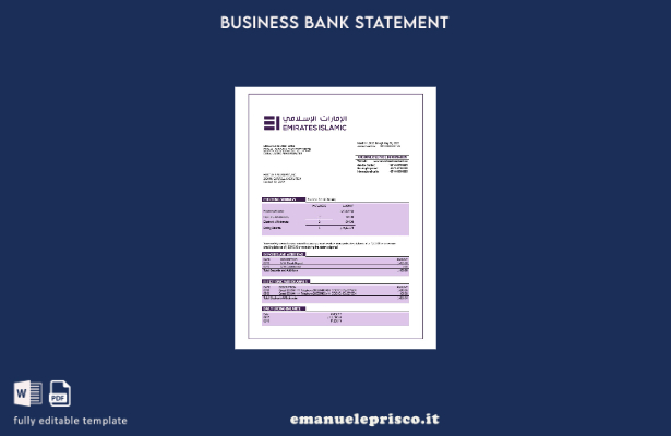 stile verificato Estratto conto aziendale della Emirates Islamic Bank Modello Wo