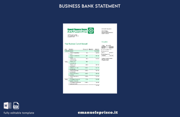 stile verificato Estratto conto aziendale della Kuwait Finance House Bank Modell