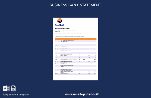 stile verificato Estratto conto aziendale di Awash Bank Modello Word e PDF
