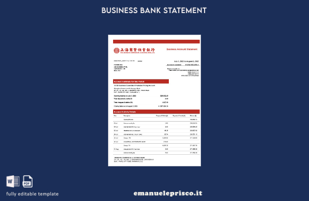 stile verificato Estratto conto aziendale di Shanghai Commercial & Saving Bank M
