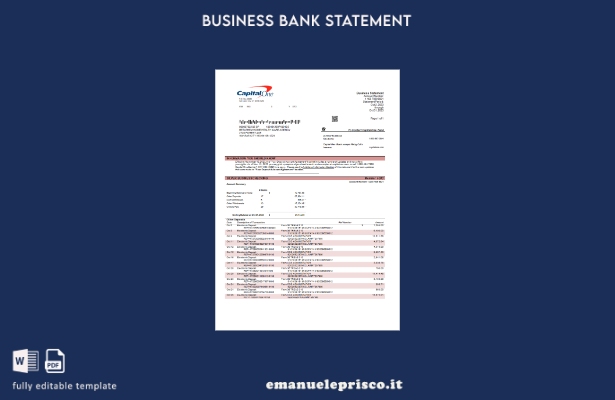 stile verificato Estratto conto bancario aziendale Capital One Modello Word e PD
