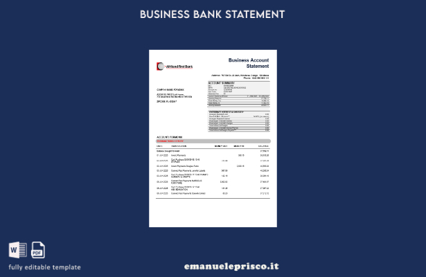stile verificato Estratto conto bancario del conto aziendale Congo Afriland Firs