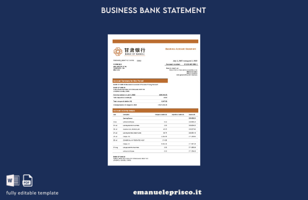 stile verificato Estratto conto bancario della Banca del Gansu modello Word e PD
