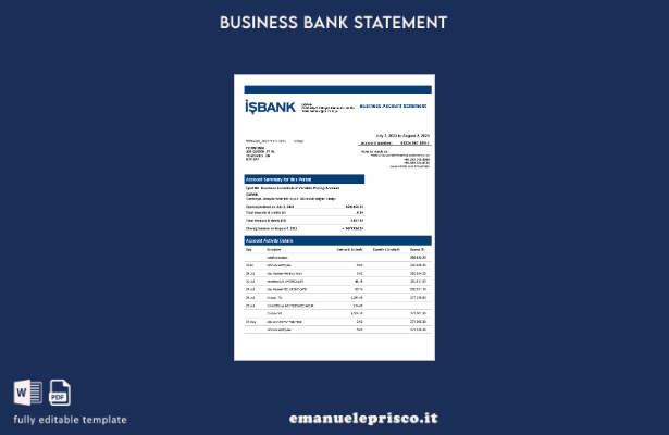 stile verificato Estratto conto corrente aziendale İşbank Modello Word e PDF