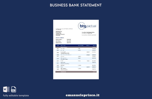 stile verificato Estratto conto corrente aziendale BTG Pactual Bank Modello Word