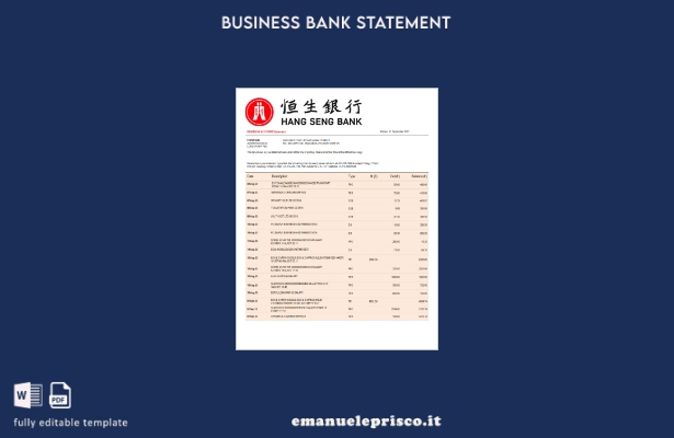 stile verificato Estratto conto corrente aziendale Hang Seng Bank Modello Word e