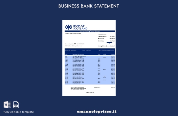 stile verificato Estratto conto corrente aziendale della Bank of Scotland Modell