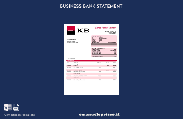 stile verificato Estratto conto corrente aziendale della Komercní banka Modello