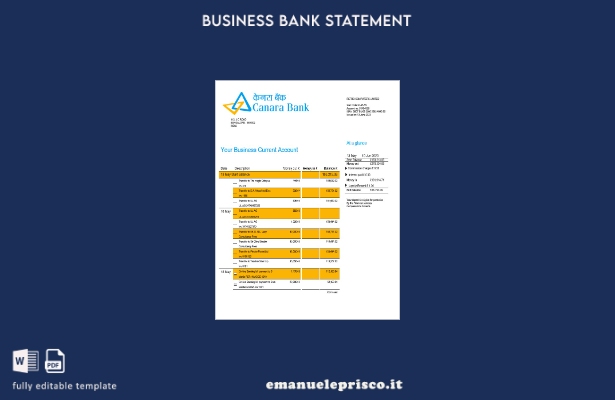 stile verificato Estratto conto corrente aziendale di Canara Bank Modello Word e