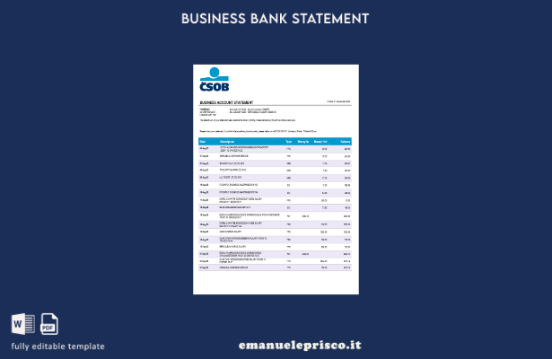 stile verificato Estratto conto della società della banca commerciale Českoslove