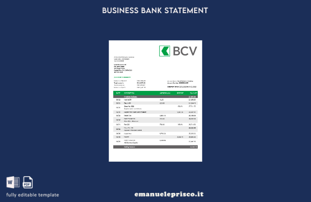 stile verificato Modello Word e PDF dell'estratto conto della società BCV Bank
