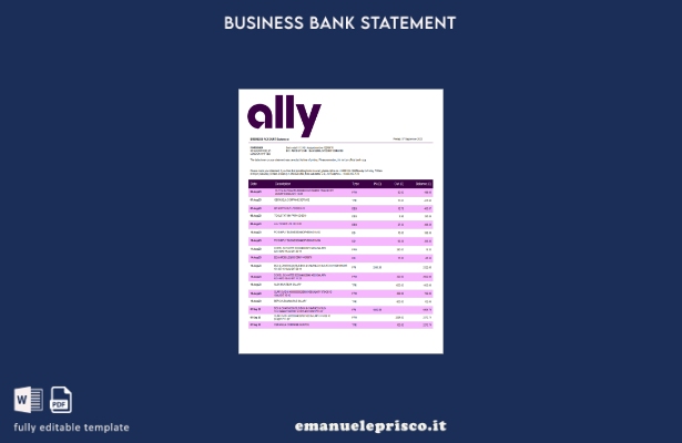 stile verificato Modello Word e PDF di dichiarazione aziendale di Ally Bank