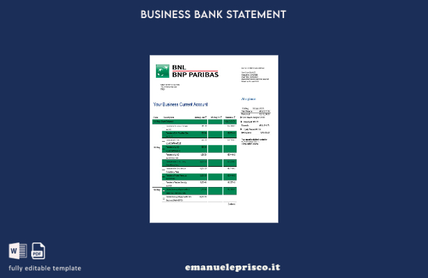 stile verificato Modello Word e PDF di estratto conto aziendale BNL Bank