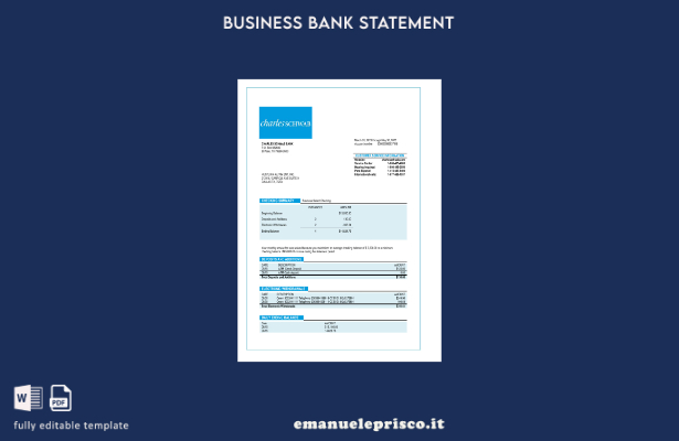 stile verificato Modello Word e PDF di estratto conto aziendale Charles Schwab