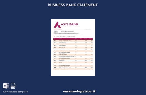 stile verificato Modello Word e PDF di estratto conto aziendale di Axis Bank