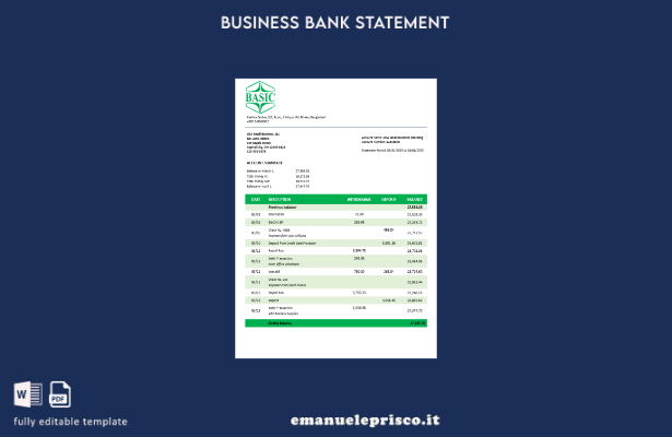 stile verificato Modello Word e PDF di estratto conto aziendale di base della ba