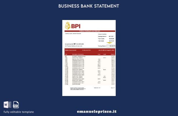 stile verificato Modello Word e PDF di estratto conto della Banca delle Isole Fi