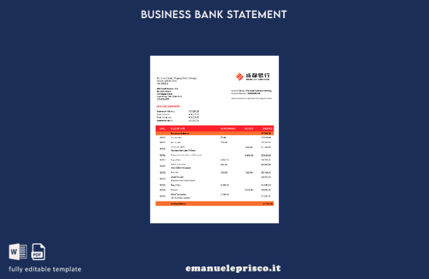 stile verificato Modello Word e PDF di estratto conto della Banca di Chengdu