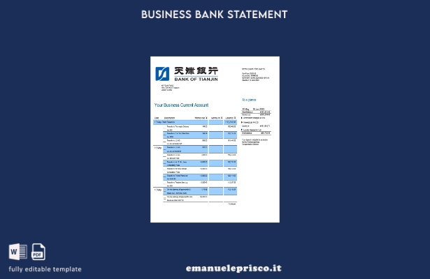 stile verificato Modello Word e PDF di estratto conto della Banca di Tianjin