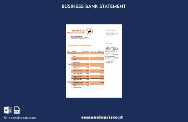 stile verificato Modello Word e PDF di estratto conto della Banque Populaire du