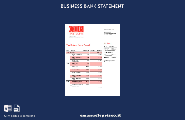 stile verificato Modello Word e PDF di estratto conto della Chang Hwa Bank