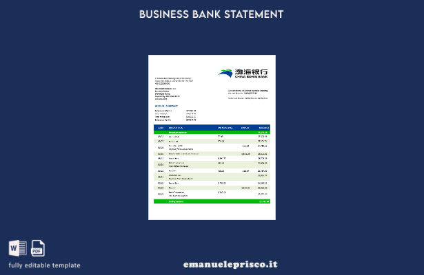 stile verificato Modello Word e PDF di estratto conto della China Bohai Bank