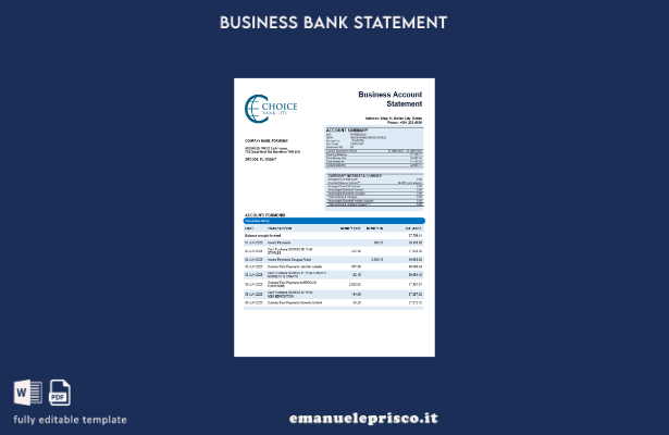 stile verificato Modello di dichiarazione aziendale Choice Bank in formato Word