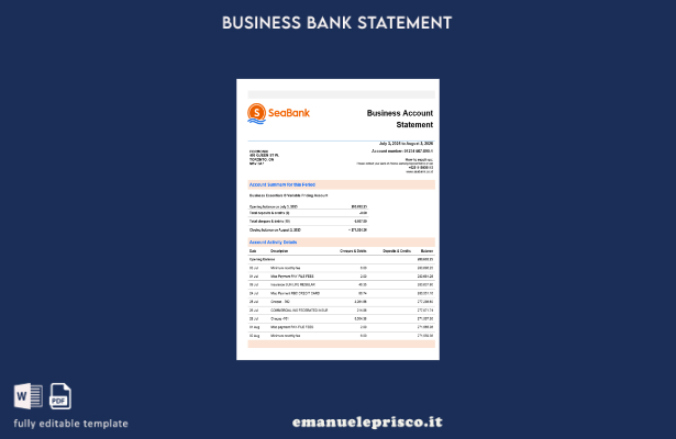 stile verificato Modello di dichiarazione aziendale Seabank in formato Word e PD