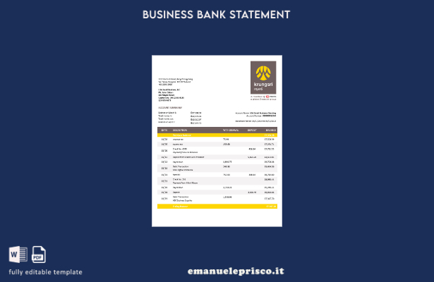stile verificato Modello di dichiarazione aziendale della Krungsri Bank of Ayudh