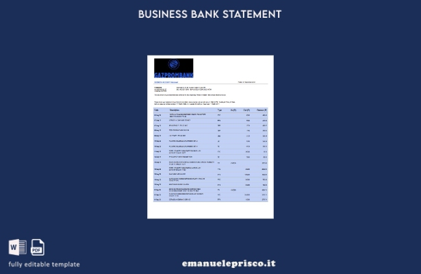 stile verificato Modello di estratto conto aziendale Gazprombank in Word e PDF