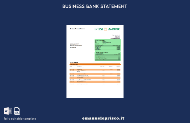 stile verificato Modello di estratto conto aziendale Intesa Sanpaolo Bank in Wor