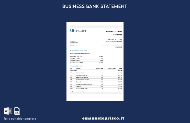 stile verificato Modello di estratto conto aziendale Jordan ABC in formato Word
