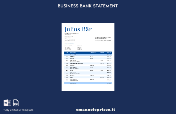 stile verificato Modello di estratto conto aziendale Julius Baer Bank in Word e