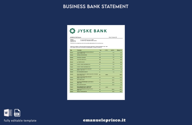 stile verificato Modello di estratto conto aziendale Jyske Bank in Word e PDF