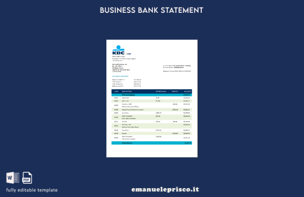 stile verificato Modello di estratto conto aziendale KBC Bank in Word e PDF