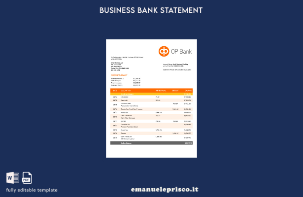stile verificato Modello di estratto conto aziendale OP Bank in Word e PDF