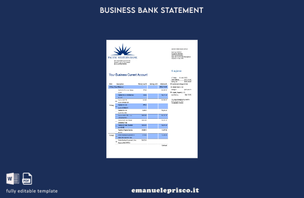 stile verificato Modello di estratto conto aziendale Pacwest Bank in Word e PDF