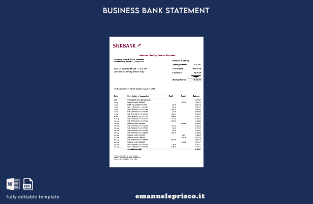 stile verificato Modello di estratto conto aziendale Pakistan Silkbank Modello W