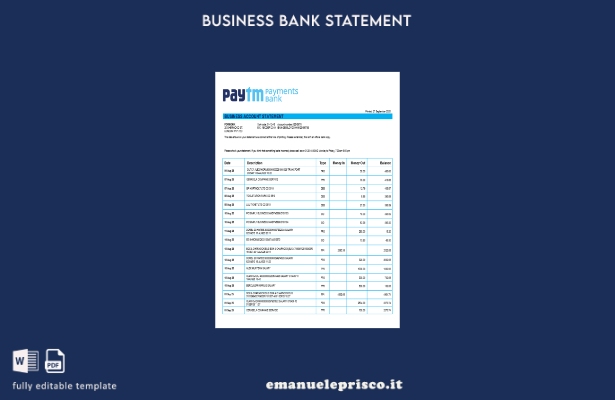 stile verificato Modello di estratto conto aziendale PayTM Payments in formato W