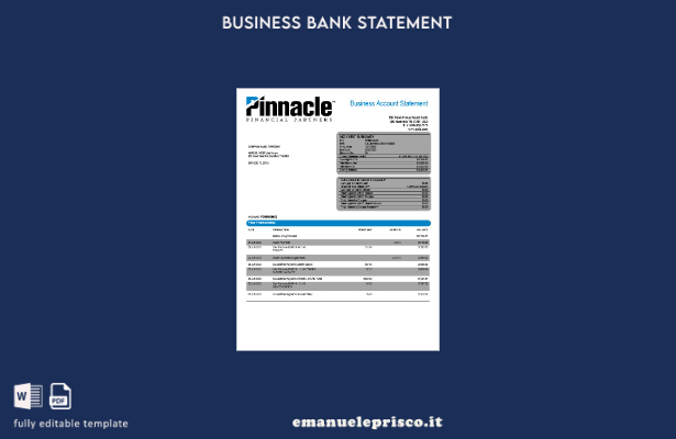 stile verificato Modello di estratto conto aziendale Pinnacle Financial Bank in