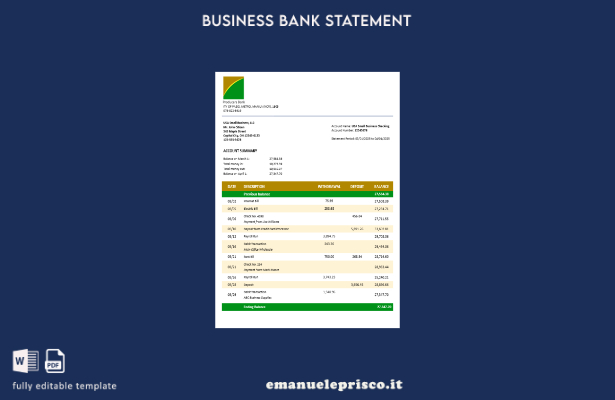 stile verificato Modello di estratto conto aziendale Producers Bank in formato W