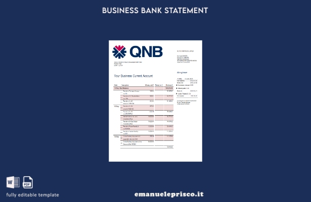 stile verificato Modello di estratto conto aziendale QNB Bank in Word e PDF