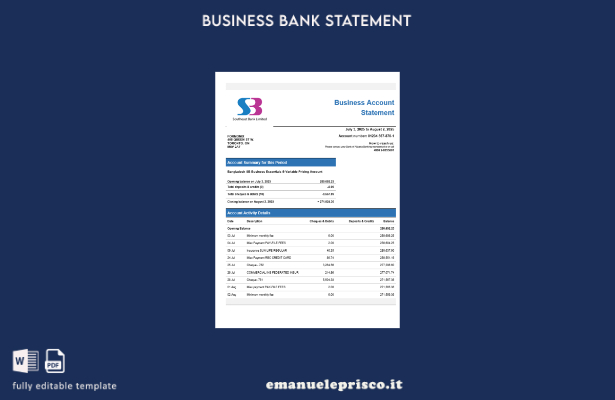 stile verificato Modello di estratto conto aziendale SB Bank in Word e PDF